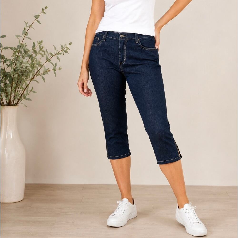 NYDJ Capri Jeans Womens 12 NWT Dark Wash Tummy Tuck Denim Cropped USA - Picture 2 of 14